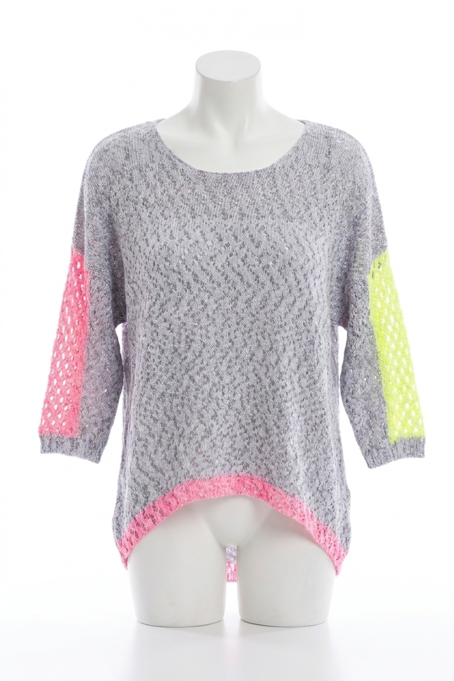 NEW FRENCH KYSS tracy color block crochet top in slate multi